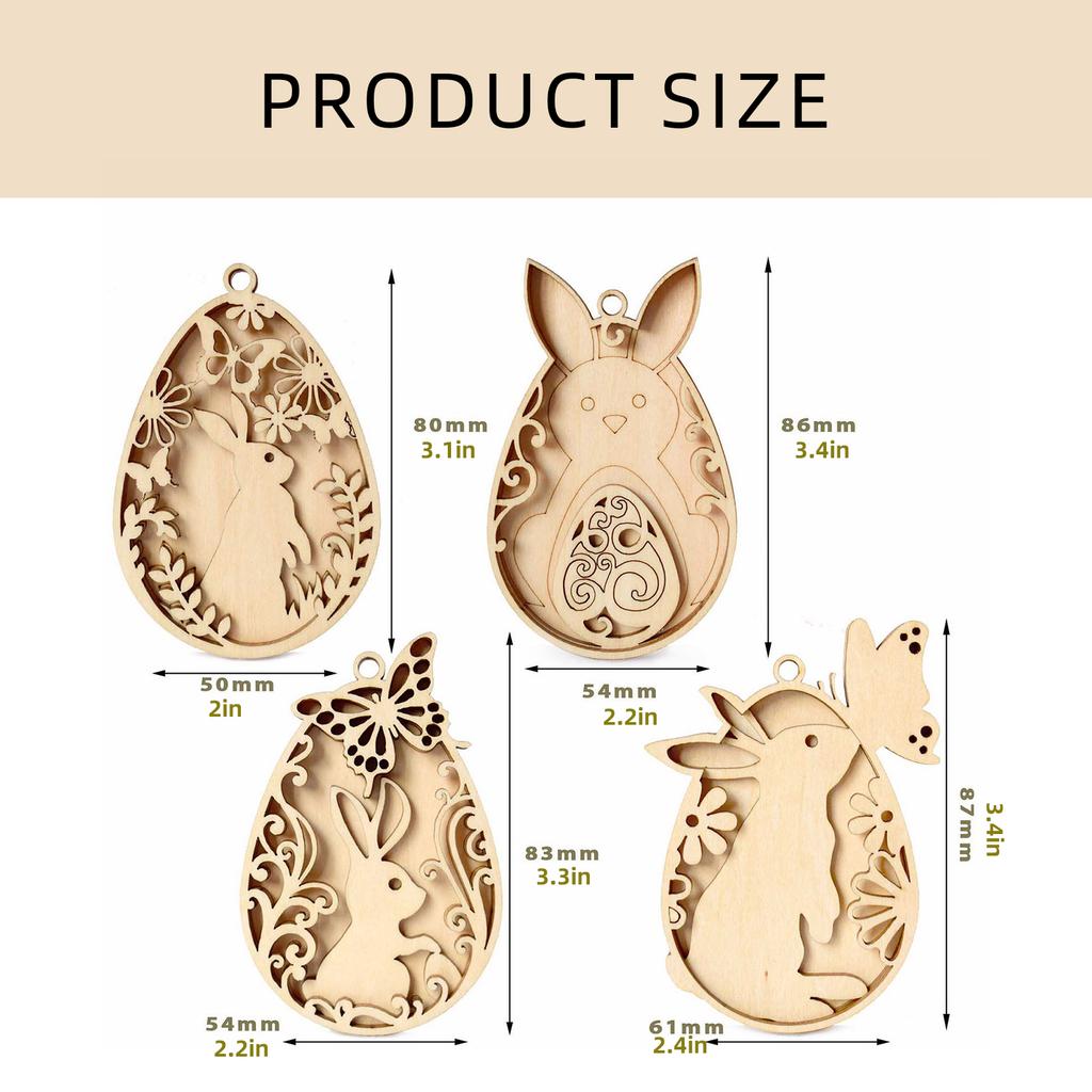 Bunnies Eggs Shape Cutouts Unfinished Wood Slices for Adult Children Painting Hanging Ornament Home Decoration