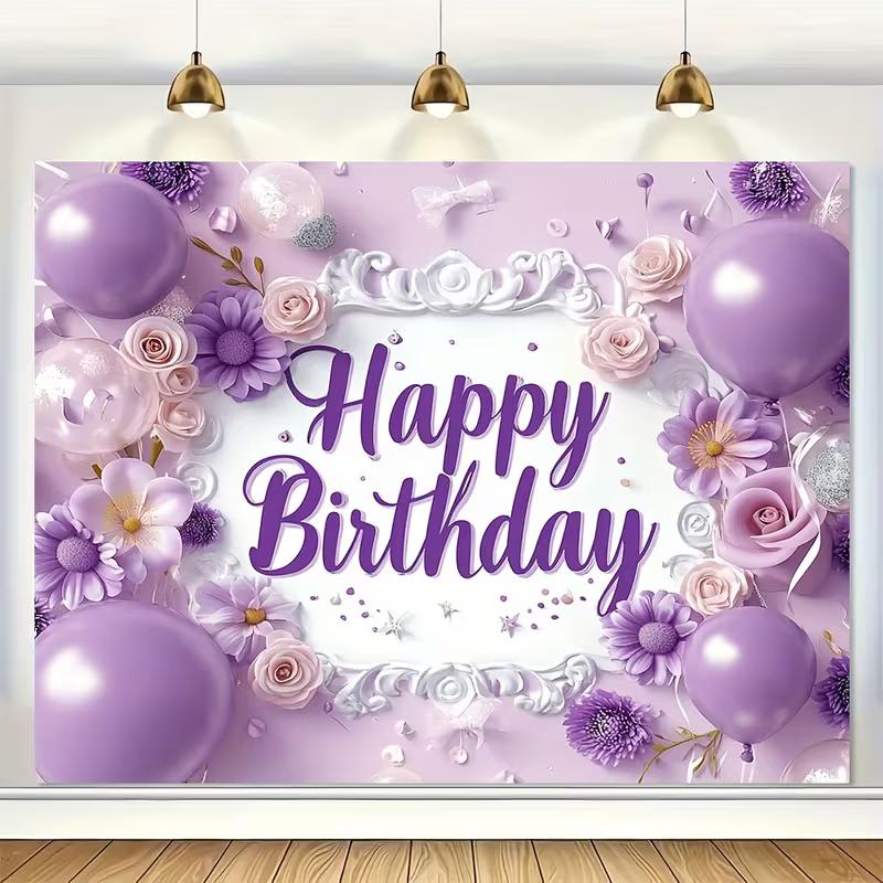 2D Pastel Purple Flower Balloon Backdrop for Elegant Female Birthday Portrait Photoshoot