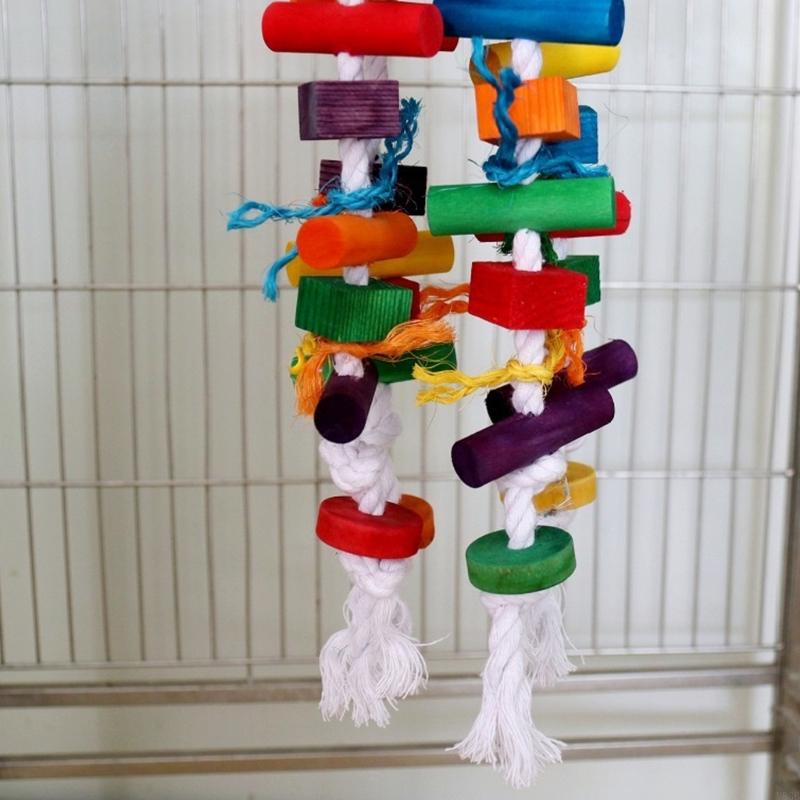 Natural Wooden Large Bird Chew Toy For Medium to Large Parrots With Colorful Cotton Rope For Cage Hanging Bird Climbing Y5GB