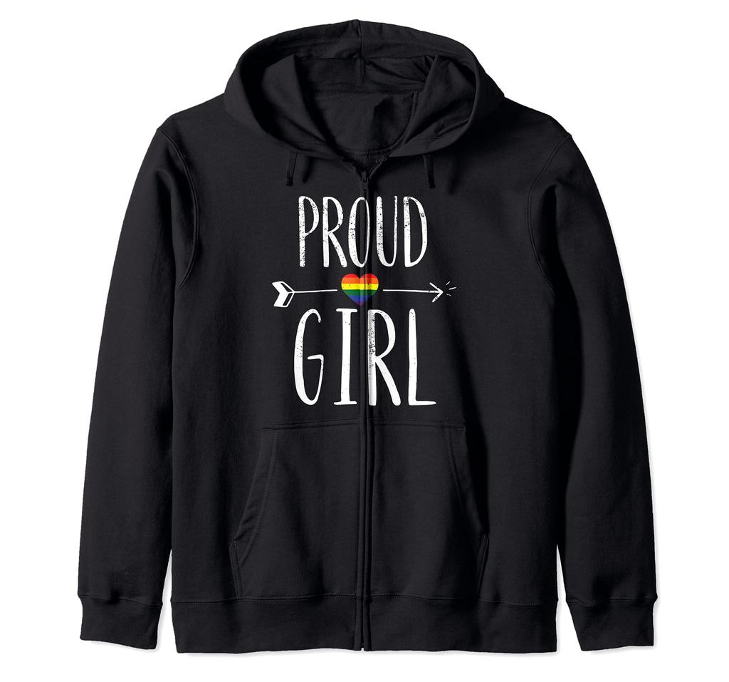 Proud Girl Rainbow Heart LGBT Gay Pride Flag Zip Hoodie