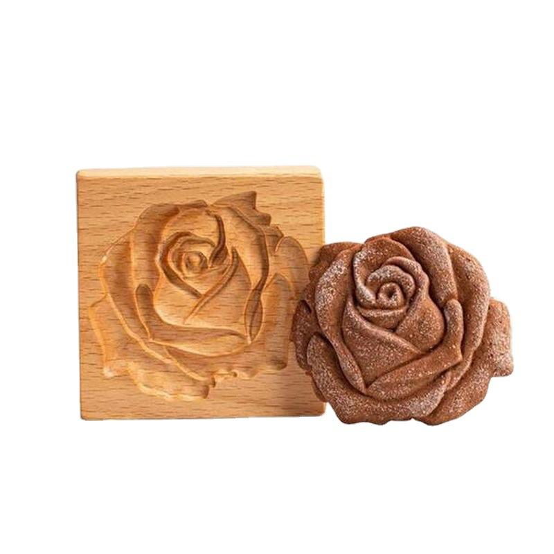 Independent, popular wooden gingerbread cookie molds, realistic designs, pine nut and rose flower crafts, food decorations