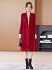 Women's Red Double-Sided Long Wool Coat - 2025 Autumn/Winter Slimming Over-the-Knee Style