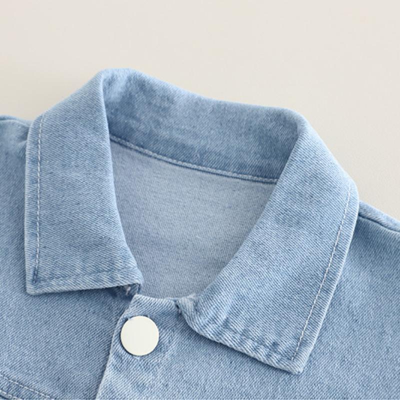 Boys' Autumn Denim Three-Piece Suit - Children's Lapel Denim Sweater Jacket with Color-Matching Pockets and Jeans