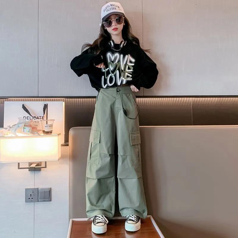 Трендовый осенний комплект из двух предметов для девочек, брюки карго