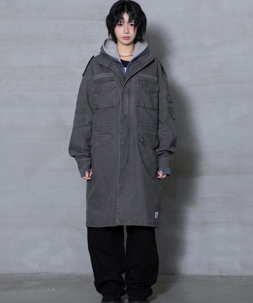 XTONZ Xj143 Military Vintage Washed Long M-65 Field Jacket (Charcoal)