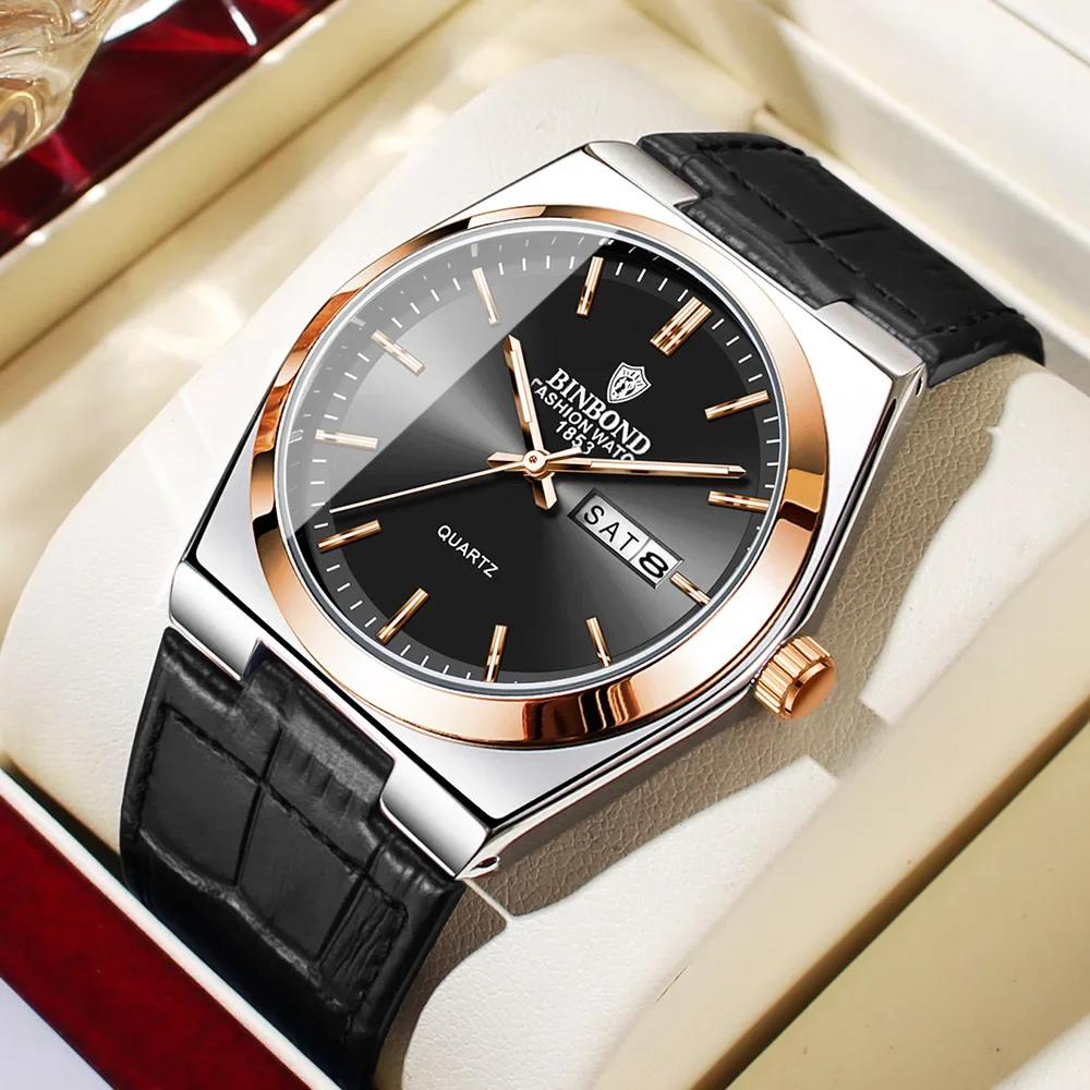 Casual Business Leather Fashion Quartz Wristwatches Gold Clock Men Luxury Watch Automatic Watches Mens Gifts Montre Homme