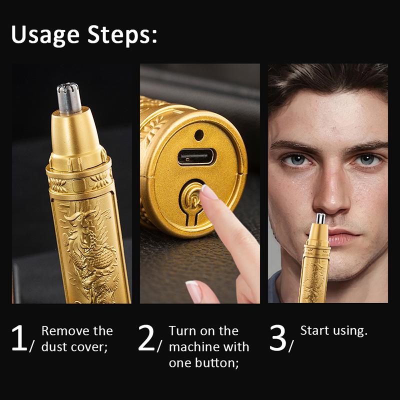 Золотой триммер для волос в ушах и носу для мужчин, вращающаяся на 360 градусов электробритва с двумя лезвиями, профессиональная машинка для стрижки волос в ушах и носу, бритва для лица H