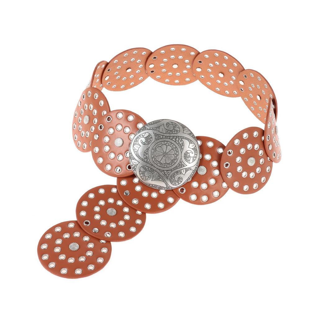 Western Style Disc Belt Y2K Wide Disc Belt Y2K Hollow Disc Belt Hollow Belt for Women