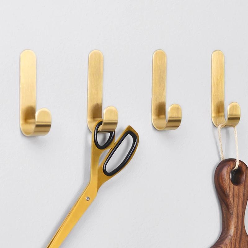 Brass Wall Hooks Punching-Free Hooks Wall Door Key Hook Bathroom Robe Towel Storage Rack Clothes Hnagers Kitchen Hooks