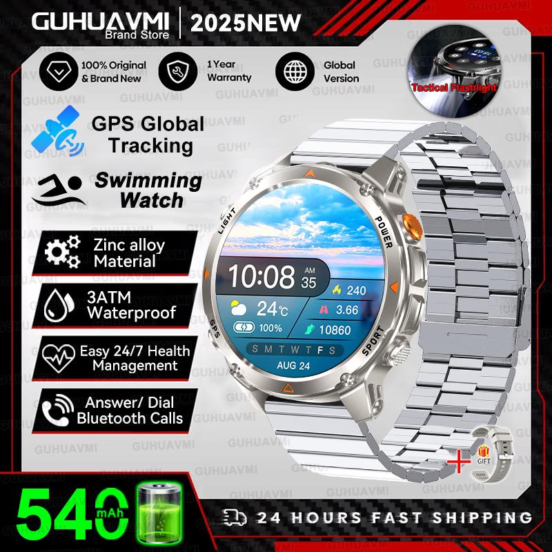 Новые Профессиональные Спортивные Умные Часы с GPS для Мужчин 1.46" AMOLED Экран 3ATM Компас Фитнес-трекер Военные Умные Часы