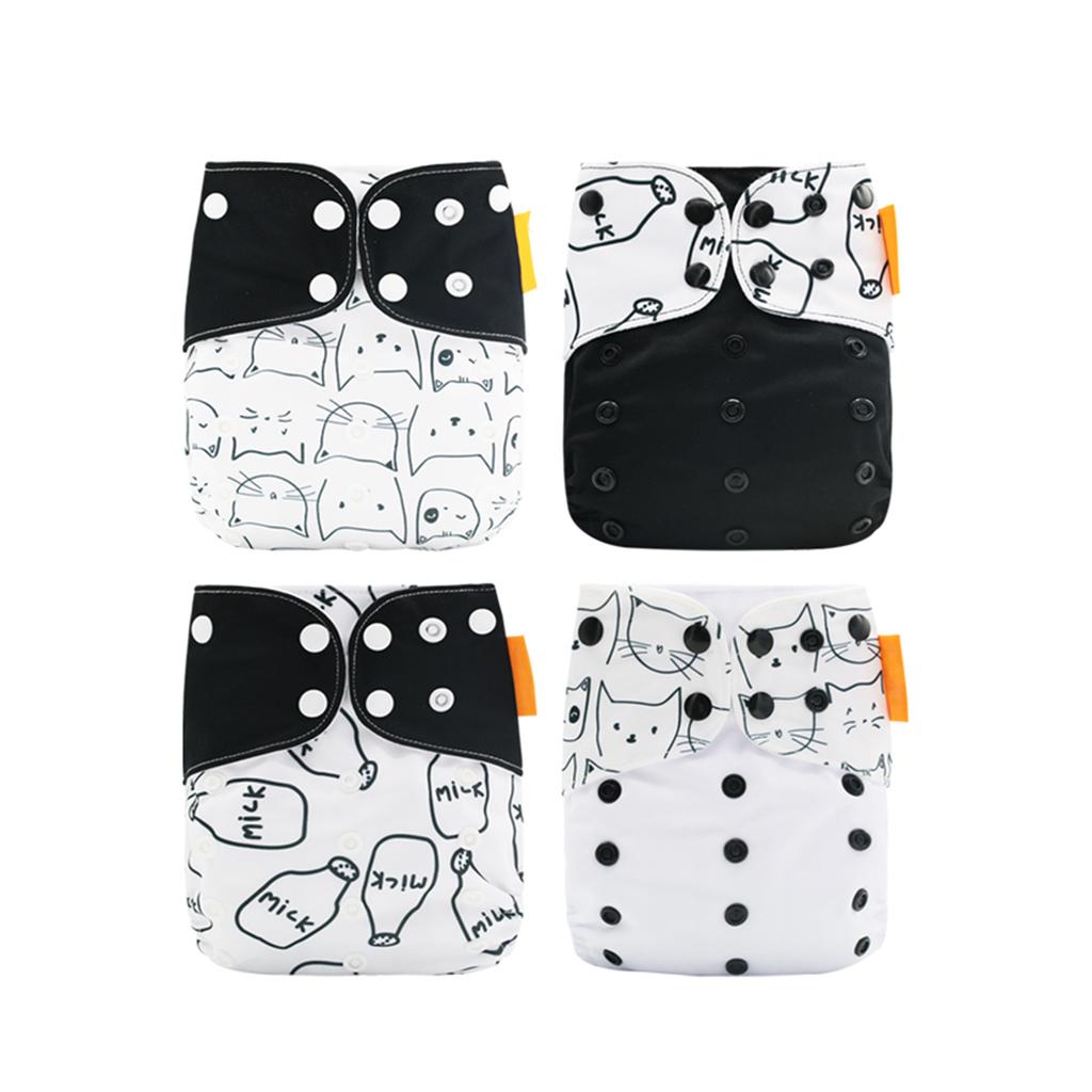 4PCS Baby Cloth Diaper Washable Reusable Stretchable Cloth Pocket Diapers with Strong Absorption