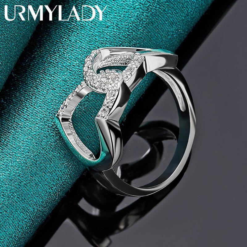 Кольцо из стерлингового серебра 925 пробы с двойным сердцем и цирконом 7, 8, 9, 10 для женщин, модные очаровательные ювелирные изделия