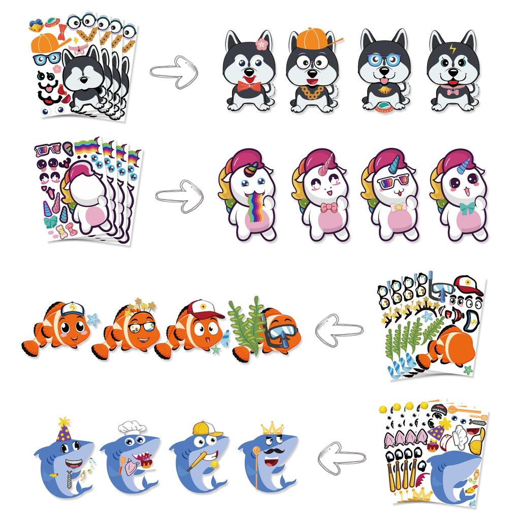 40 листов Сделайте свою собственную наклейку для ребенка, сделайте наклейку с изображением лица животного, DIY Party Festival Favor Reward Забавное художественное ремесло, Креативная игрушка-головоломка с единорогом, игровой набор