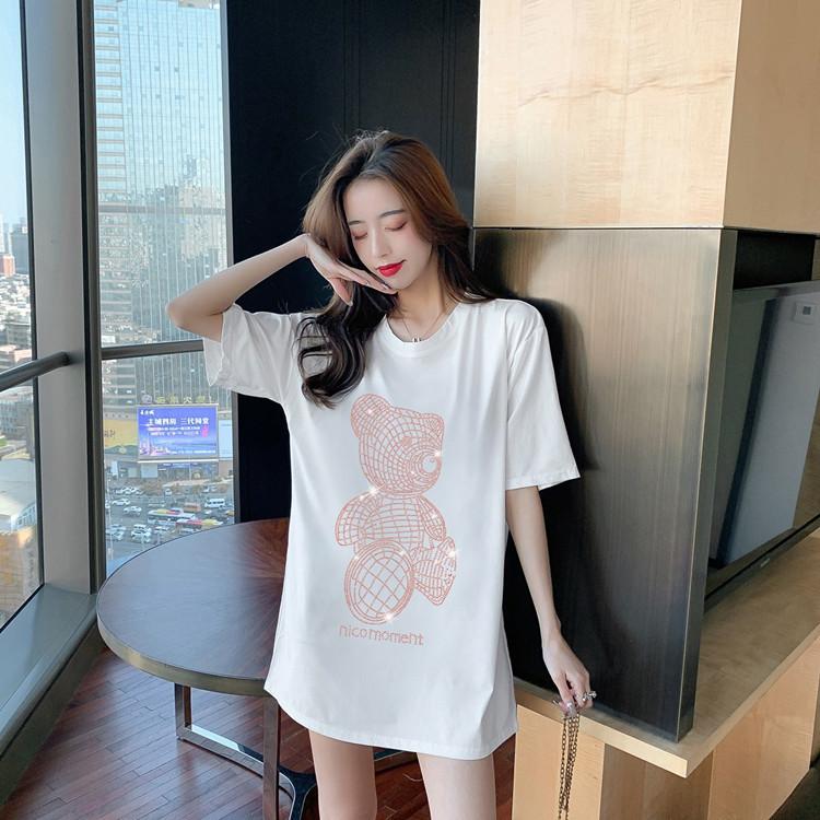 New Loose Korean Mid-length T-shirt for Women's Short-sleeved Ironing Diamond Niche Design Base Shirt Top