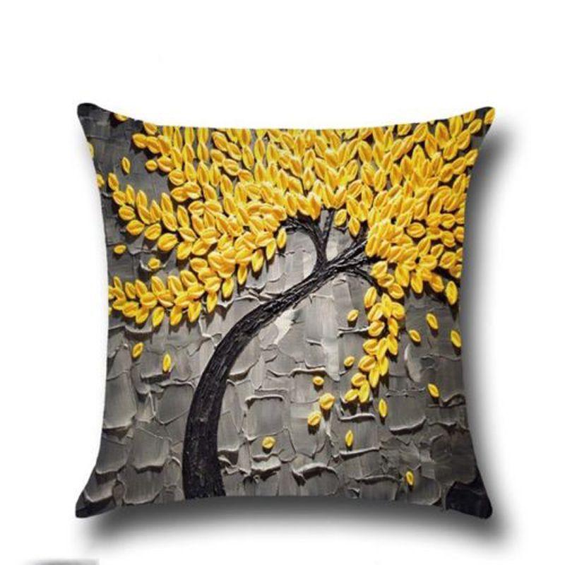 Elegant 3d Painted Tree Flowers Cotton Linen Cushion Cover For Home Decor