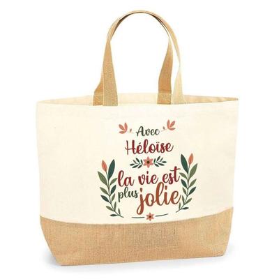 Tote Bag / Sac En Jute - PLANETEE - Héloïse - Impression « La Vie Est Plus Jolie » - Jute Naturel - Éco-responsable