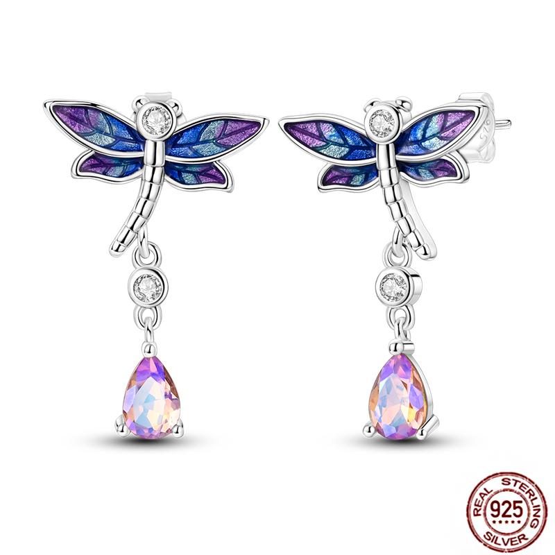 Sparkling Women Hoop Earrings 925 Copper Heart Shape Star Moon Round Blue Zircon Fit Origina Drop Earrings Zircon Holiday Gifts