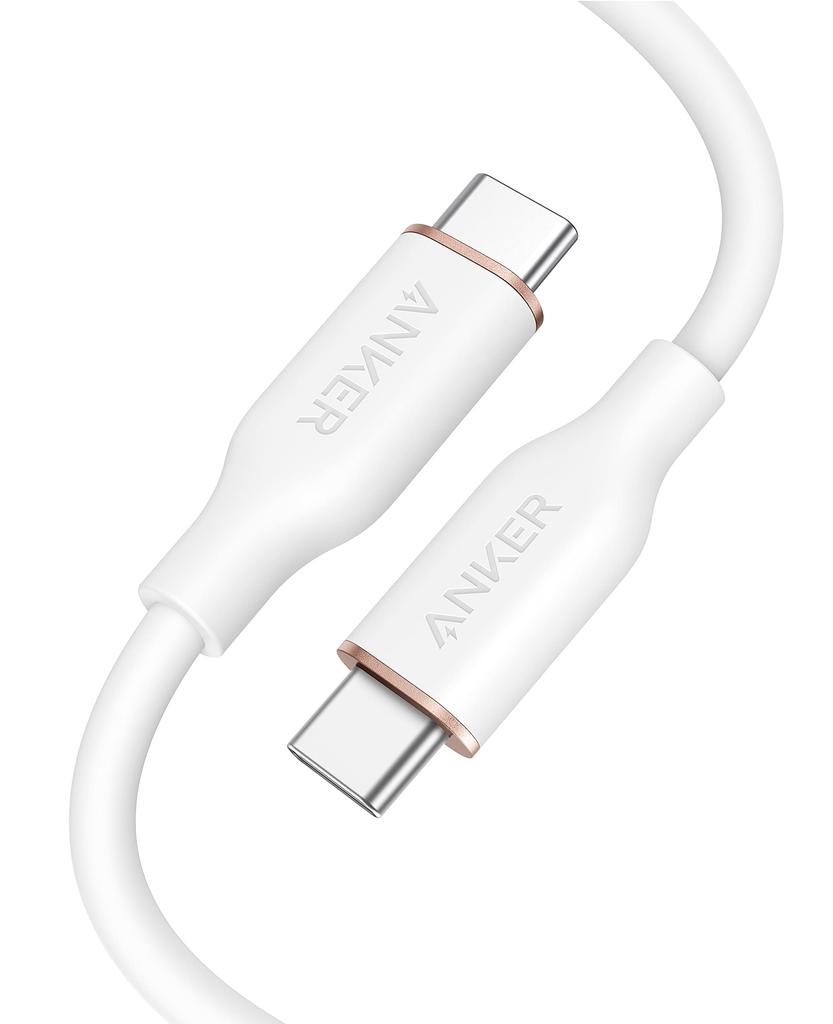 Anker PowerLine III Flow with Cable USB PD Silicone Compatible with iPhone iPad MacBook Cloud USB-C & USB-C Cable, Tangle-Free, 240W, Tie, Compatible,