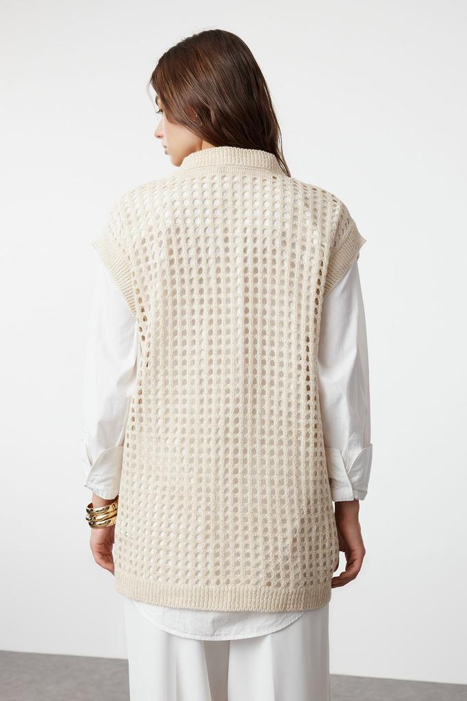 Women's Fashionable Stylish Hijab Sweater Gray Openwork Perforated Knitwear Sweater