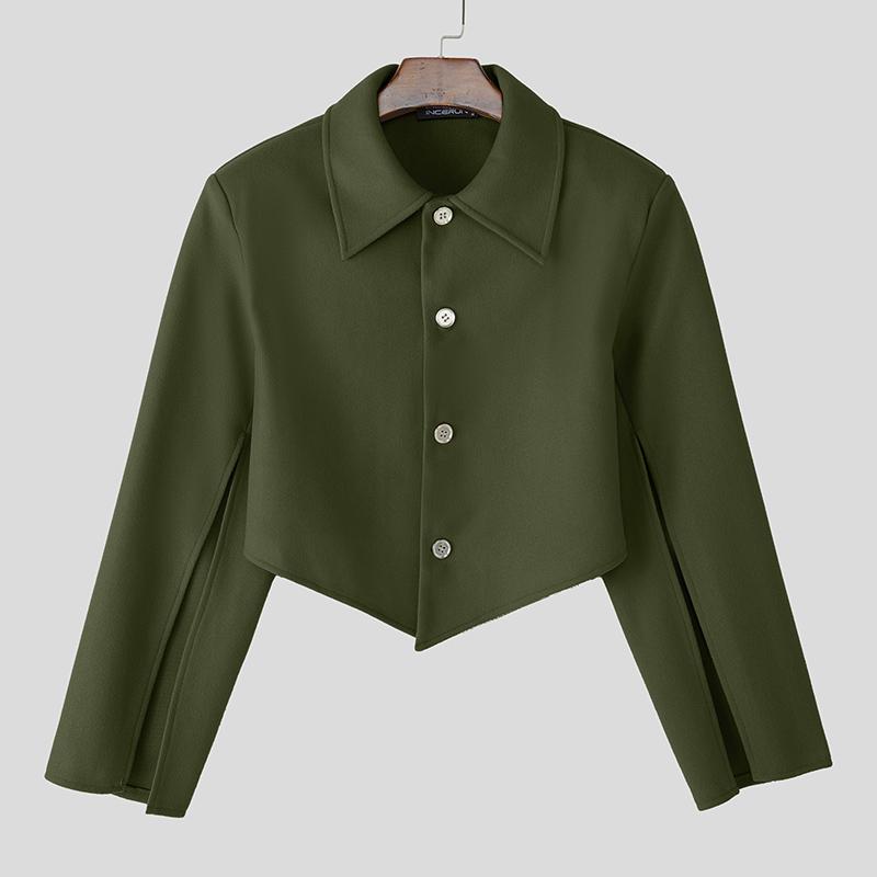 INCERUN Мужские пиджаки с лацканами, разрезами, длинными рукавами, асимметричным кроем, укороченные, свободного кроя