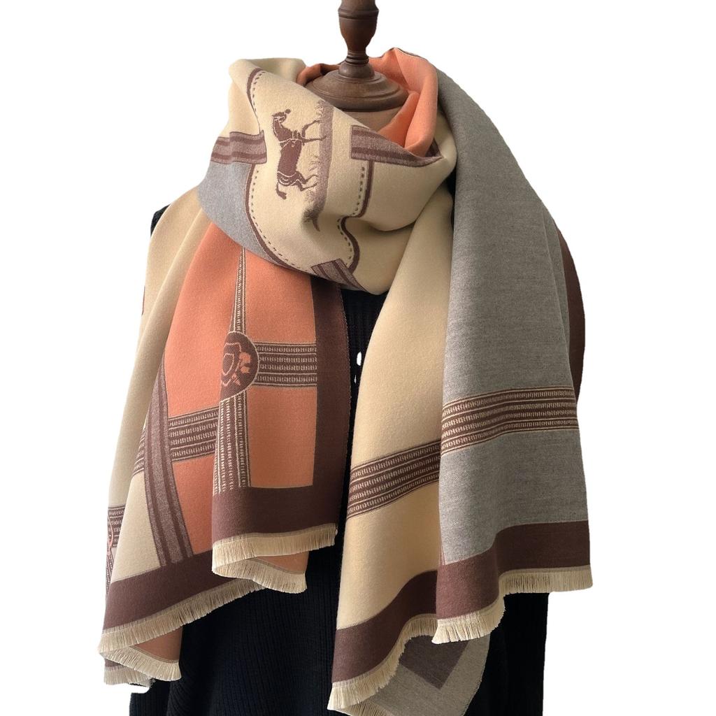 Color Matching Versatile Imitation Cashmere Scarf Women'S Style Warm Scarf Winter Warm Shawl