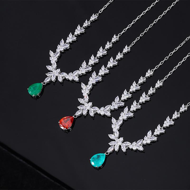 Ruby High Carbon Stone Water Droplet Pendant Clavicle Chain Wedding Dress Dress Banquet High Quality Jewelry Anniversary Gift