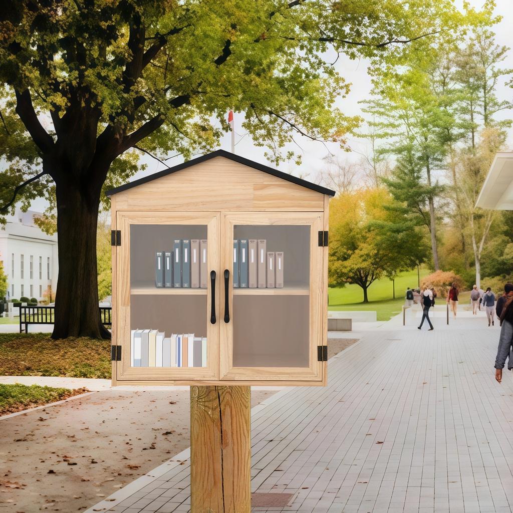 Double Door Wooden Bookcase with Two Shelves, Compact Home Library Storage, 55.5cm Height Bookshelf for Living Room & Office