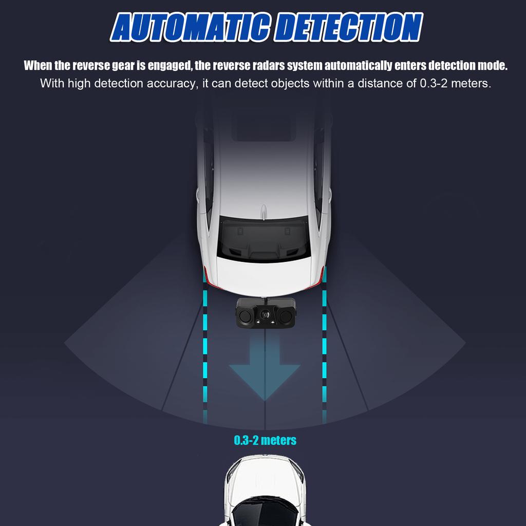 3 в 1 Визуальный реверсивный радар Камера Водонепроницаемая видеокамера заднего вида Автомобильная резервная камера с 2