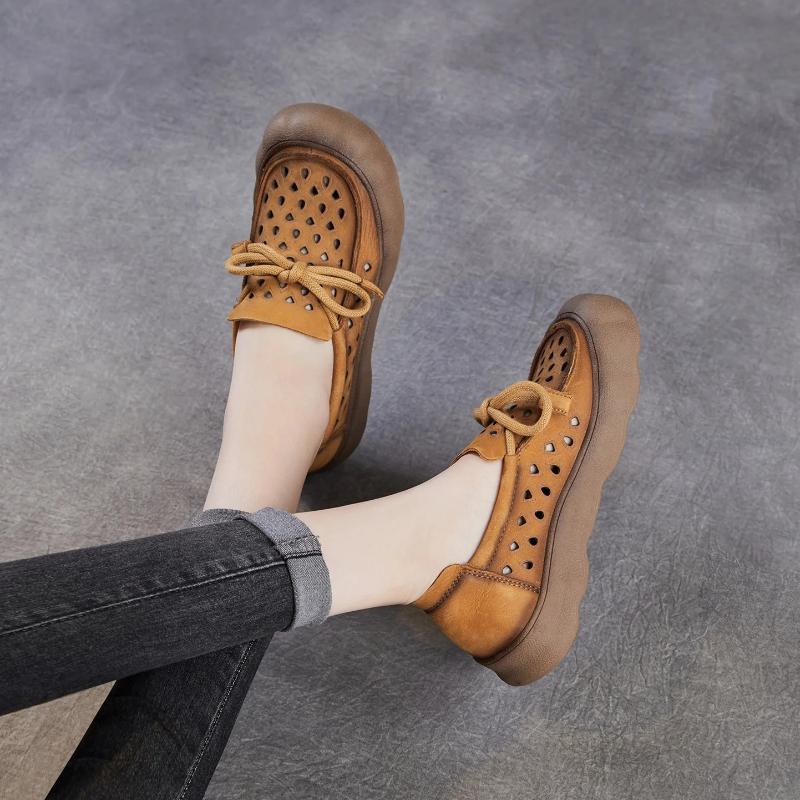 Johnature Ретро дышащие женские туфли-слипоны из натуральной кожи с перфорацией и мягкой подошвой