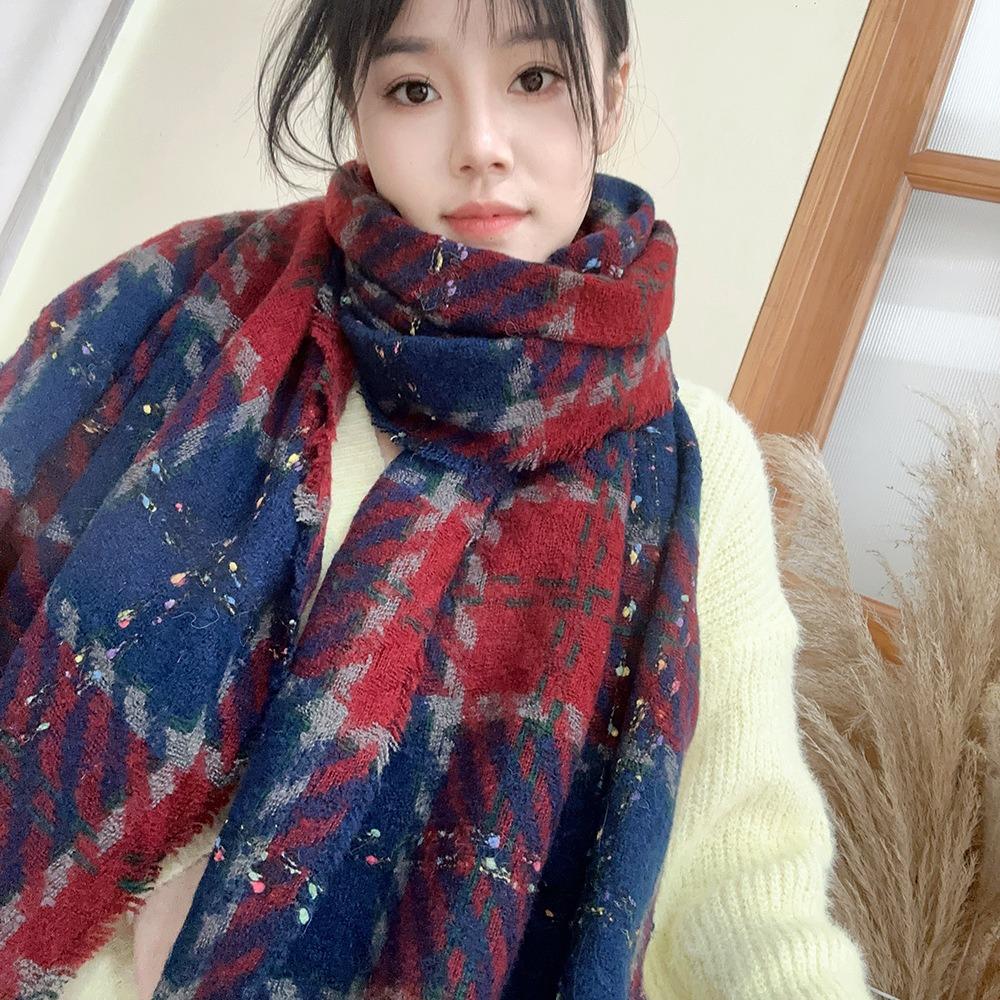 Mohair Winter Cashmere Scarves Tassel Long Shawl Retro Plaid Wool Scarf Girl