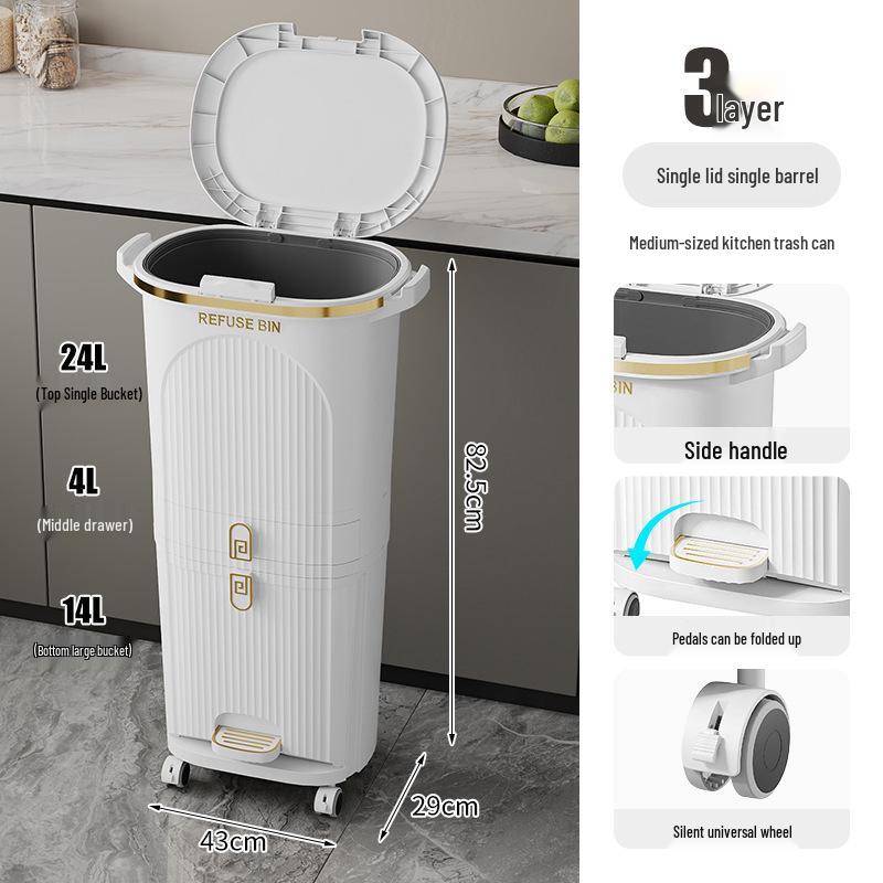 Роскошное высокое мусорное ведро в японском стиле с педалью для раздельного сбора сухого и мокрого мусора