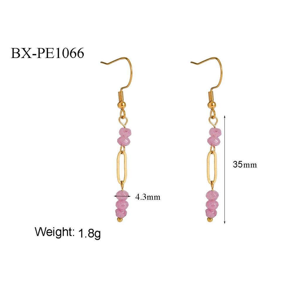 European and American Multicolor Natural Stone & Seed Bead Tassel Earrings, Stainless Steel Women's Accessory