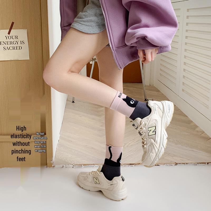 Мультяшные носки до середины икры с котенком: Женские милые хлопковые носки с цветными блоками