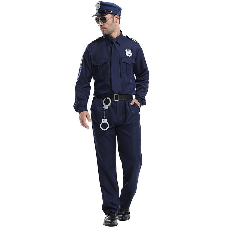 Mens Halloween Hero Roleplay Cop Costume Set Long Sleeve Jacket Pants Party