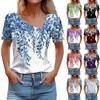 Женская футболка, модная футболка с косым воротником, на пуговицах, с винтажным принтом, топ с короткими рукавами