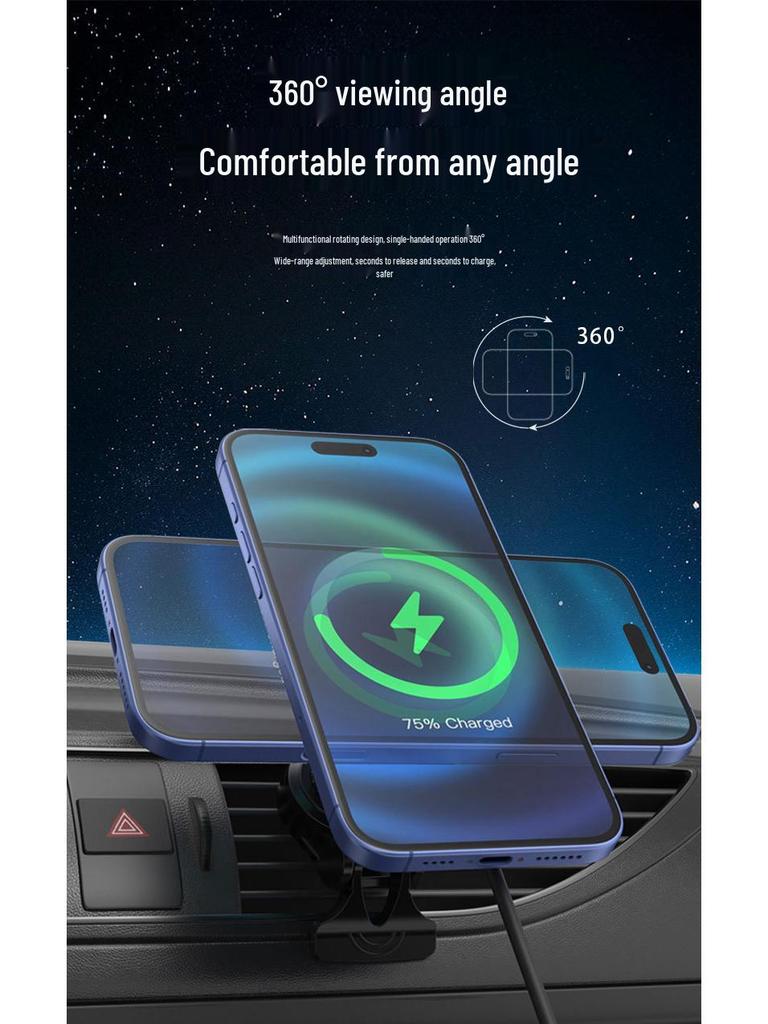 Магнитное беспроводное автомобильное зарядное устройство Qi2 15 Вт и держатель для телефона для Apple MagSafe