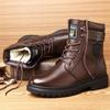 Men's High Top Leather Martin Boots - Cowhide, Winter Plus Velvet, Non-Slip, Thick Warm Cotton, Snow Work Boots