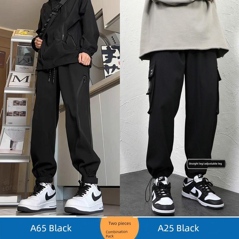 American-Style Black Cargo Pants for Men Paired with Martin Boots, Vibe Functional Straight-Leg Autumn Jogger Pants