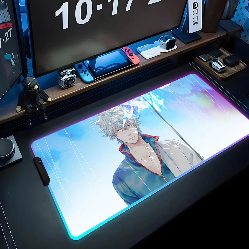 Gintama Коврик для мыши RGB Игровой коврик для мыши Большой светодиодный коврик Настольный коврик для ПК Светящийся коврик для мыши Большие коврики для клавиатуры Настольный коврик с подсветкой