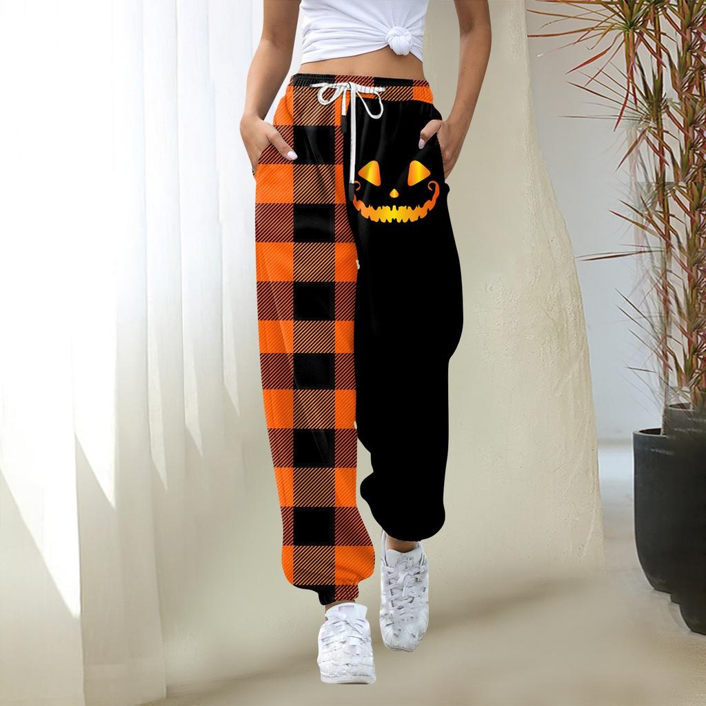 Женские повседневные модные рождественские принты, повседневные брюки с эластичной резинкой на талии и завязками на шнурке