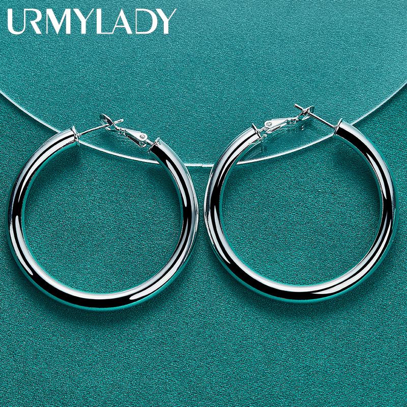 Гладкие круглые серьги из стерлингового серебра 925 пробы диаметром 50 мм, модные ювелирные изделия