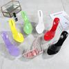 Women Summer 14cm High Heels 4cm Wedges Platform Peep Toe Slides Flower Mules Lady Transparent Slippers Clear Chunky Shoes