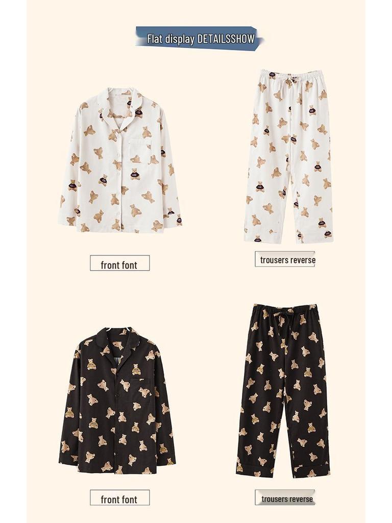 Корейские парные пижамы 2021: 100% Хлопок Домашняя одежда с длинным рукавом для женщин и мужчин - Весна, Осень, Зима