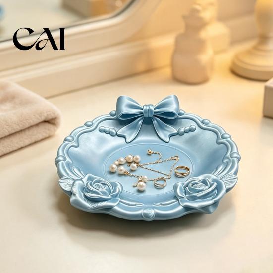 Retro Lolita Jewelry Plate 3D Printed Bow And Rose Tray, Decorative Bowknot Storage Organizer Decor for Rings Earrings Necklaces, Cute