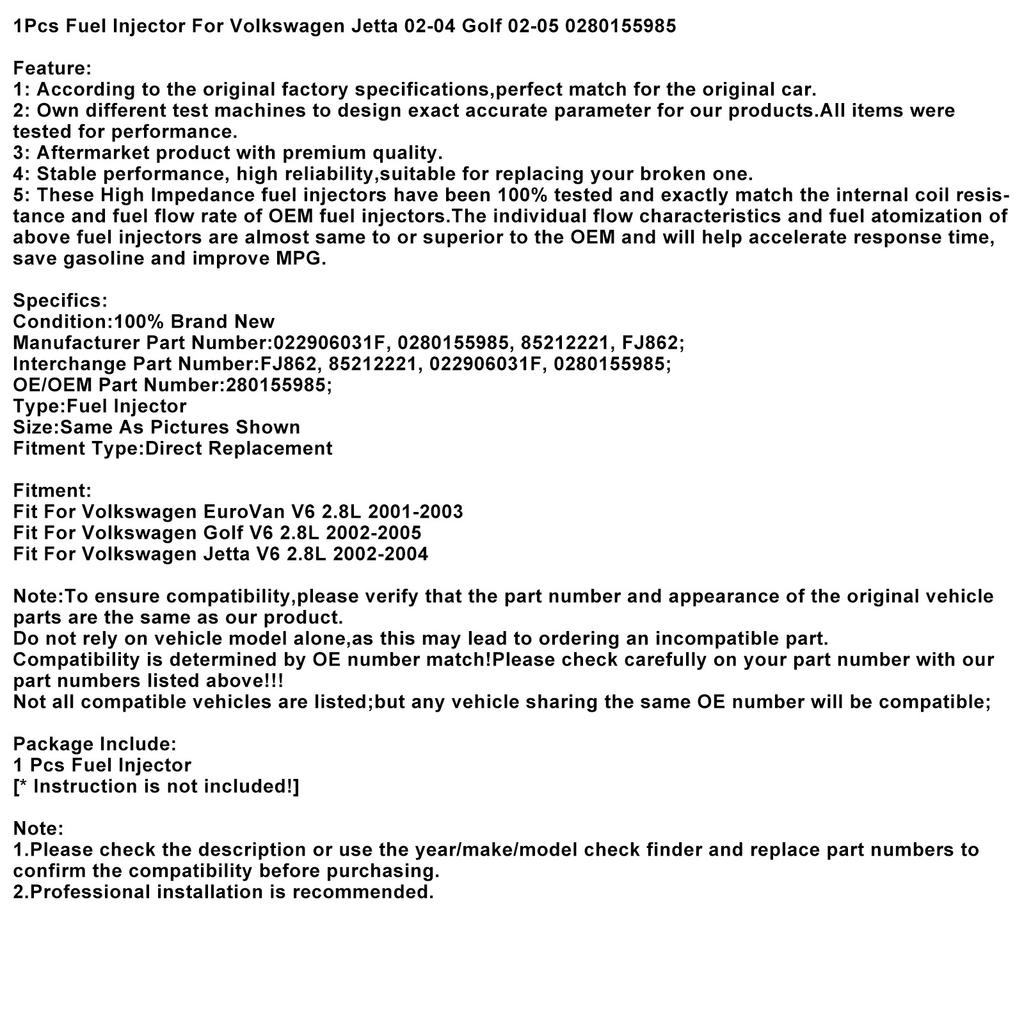 1 шт. Форсунка топливная для Volkswagen Jetta 02-04 EuroVan 01-03 0280155985