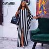 Плюс Размер Женщин Свободный Сексуальный Мода Темперамент Полосатый Нерегулярный Платье