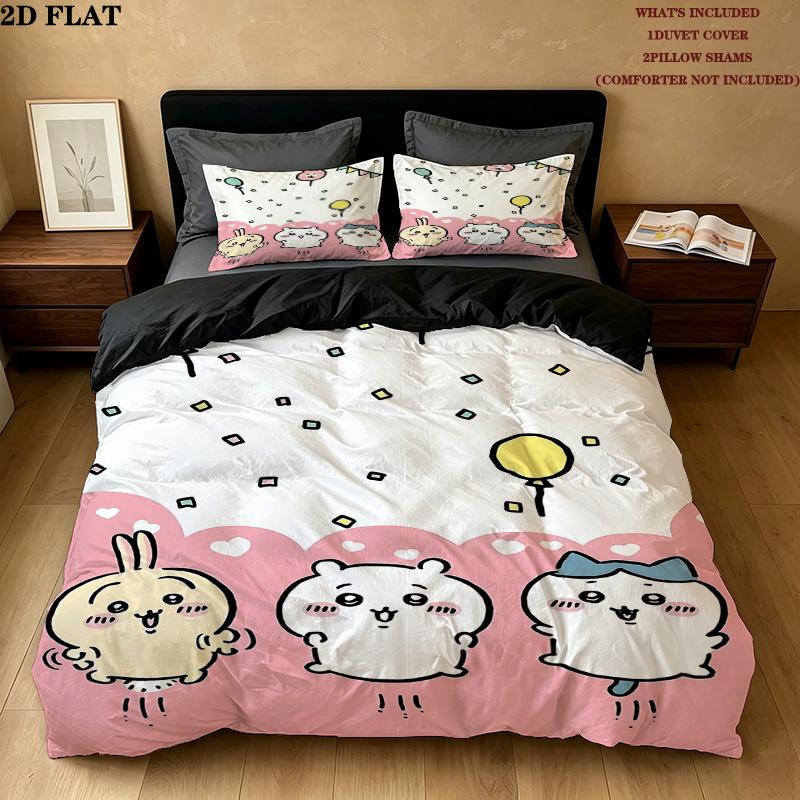 Chiikawa Pattern Bedding Quilt Set Quilt Cover Pillowcase Home Birthday Gift(1 * duvet cover + 2 * pillowcase, without core)
