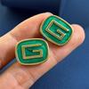 Серьги-гвоздики с зелеными каплями масла в стиле ретро в стиле Гонконга, женские повседневные простые овальные квадратные серьги-гвоздики с буквой G, холодный ветер