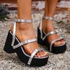 Модный дизайнер Летние массивные женские сандалии Модные сандалии на платформе с открытым носком и танкетке Туфли для леди для улицы Платье Гладиаторские туфли-лодочки