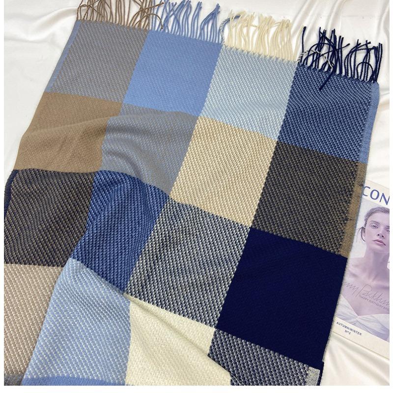 Women's Cashmere Scarf Green Plaid Vintage Winter Korean Thick Warm Long Tassel Shawl Neck Christmas Gift Fashion Accessories